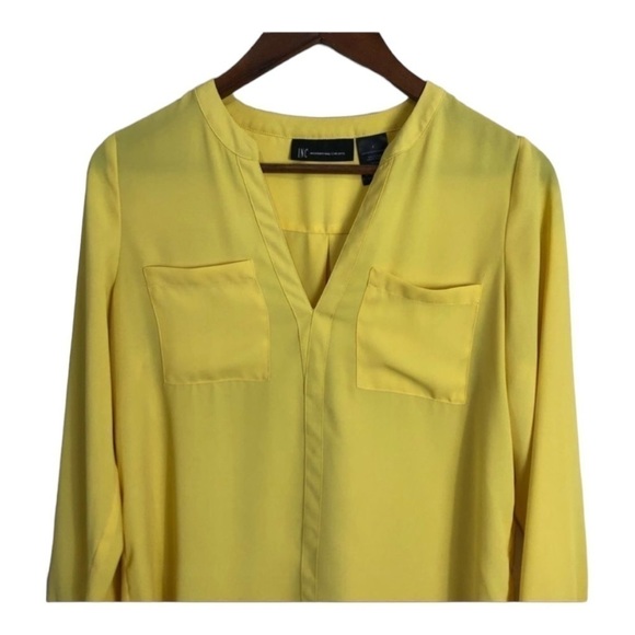 4/$45 I.N.C Yellow Long Sleeve V-Neck Semi Sheer Pullover Top Small - Picture 3 of 7